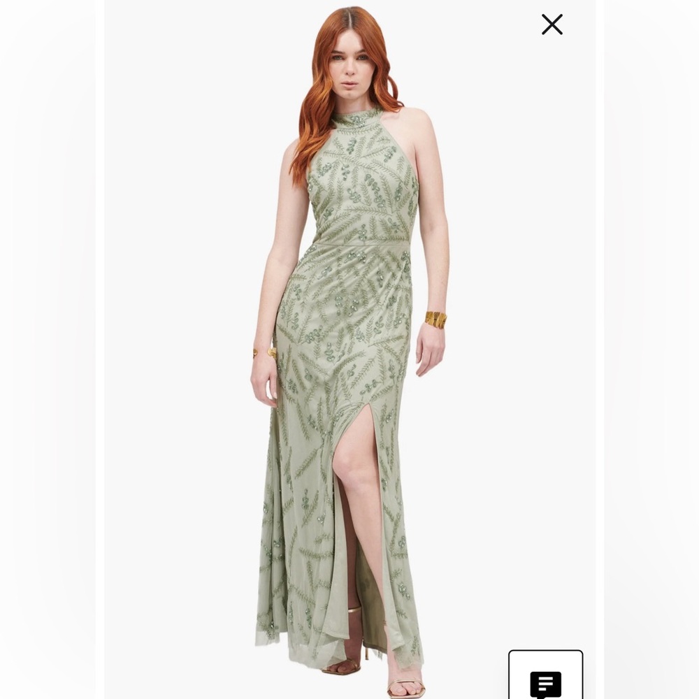 Sage Green Embellished Evening Gown